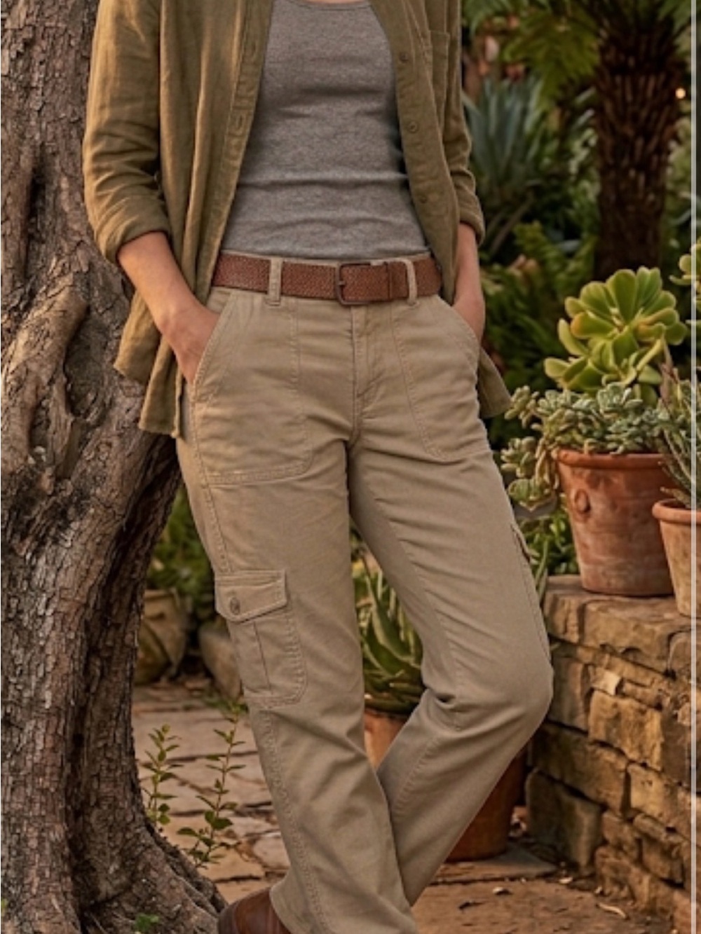 Level 99 Olive Cargo Pants with Button-Tab Ankles